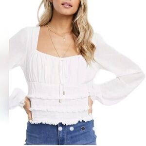 Free People Lolita White Gauzy Cropped Peasant Blouse